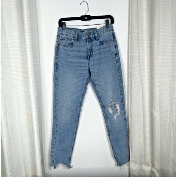 American Eagle 90s Skinny High Rise Stretch Blue Jean 27 W 4 Regular Raw Hem NWT - Picture 6 of 14